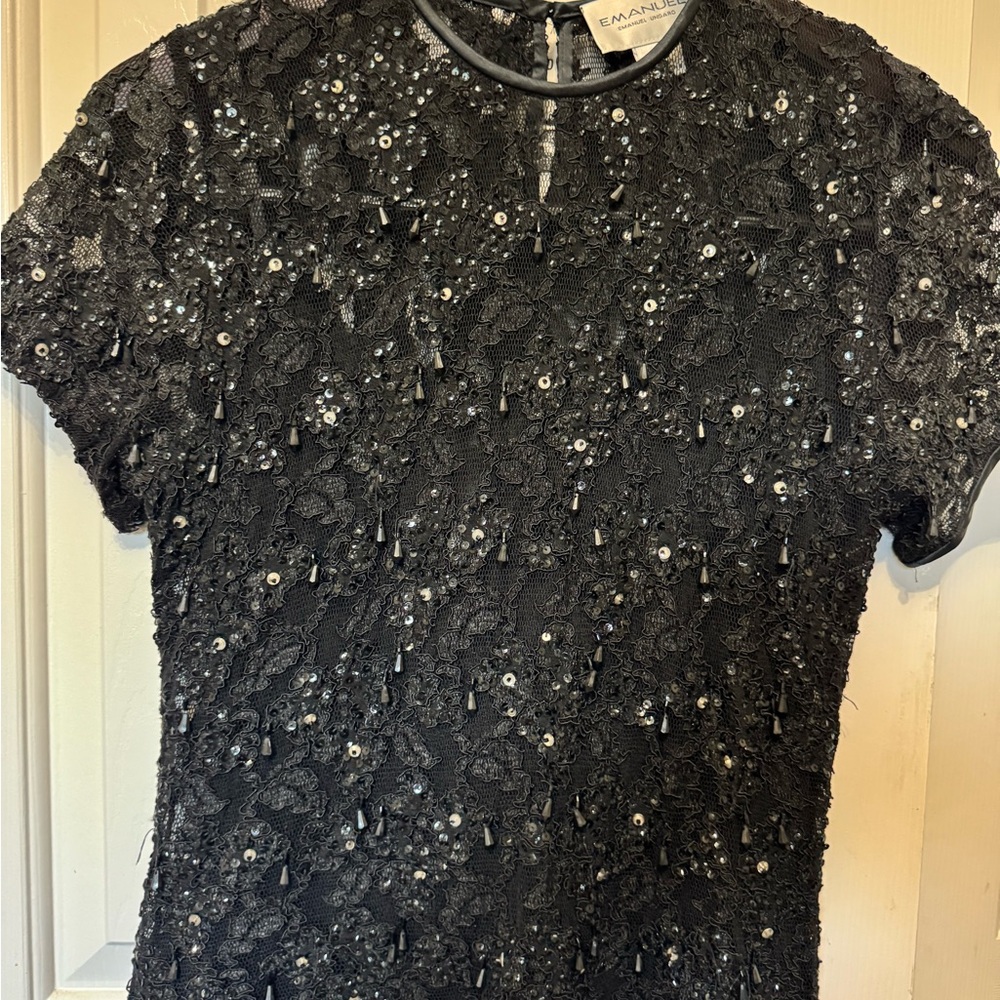Emanuel Ungaro Black Lace Sequin Top